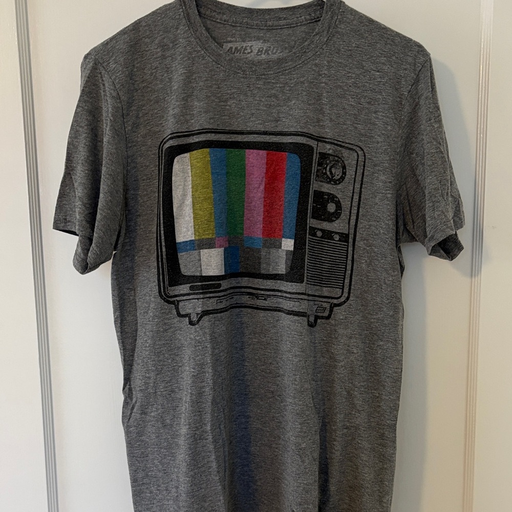 Ames Bros Retro TV Test Pattern Graphic Tee Heather Grey Size M Collectible